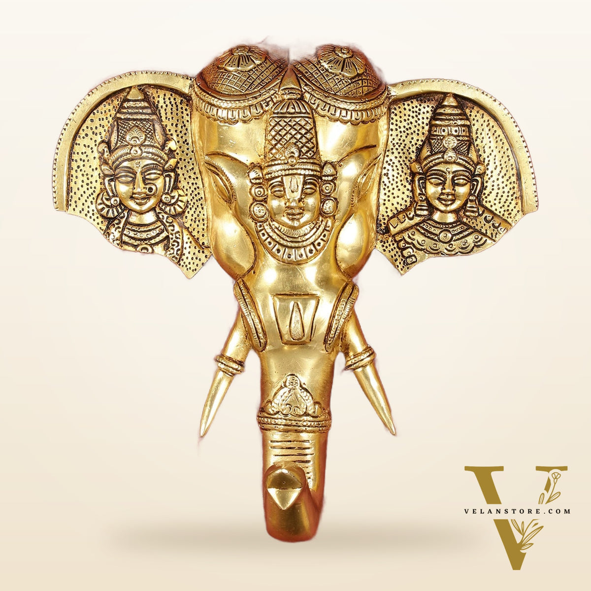 Superfine Brass Tirupati Balaji with Bhudevi and Sridevi Wall Hanging 11"