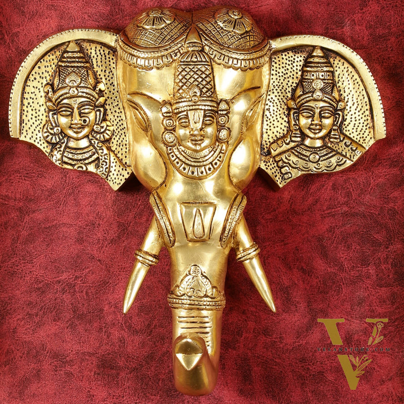 Superfine Brass Tirupati Balaji with Bhudevi and Sridevi Wall Hanging 11"
