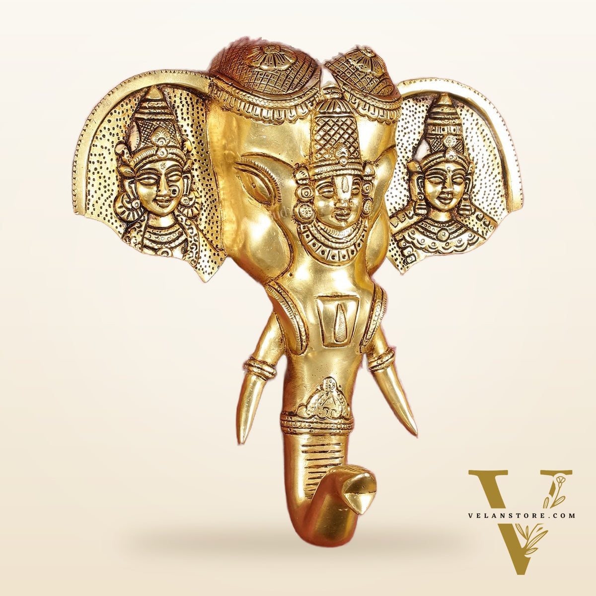 Superfine Brass Tirupati Balaji with Bhudevi and Sridevi Wall Hanging 11"