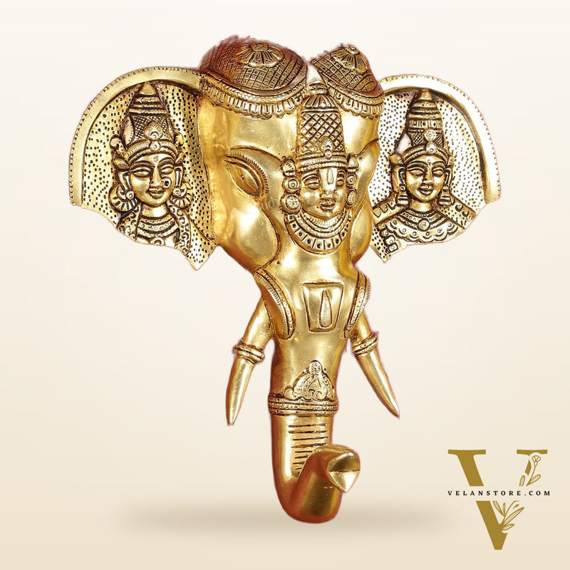 Superfine Brass Tirupati Balaji with Bhudevi and Sridevi Wall Hanging 11"