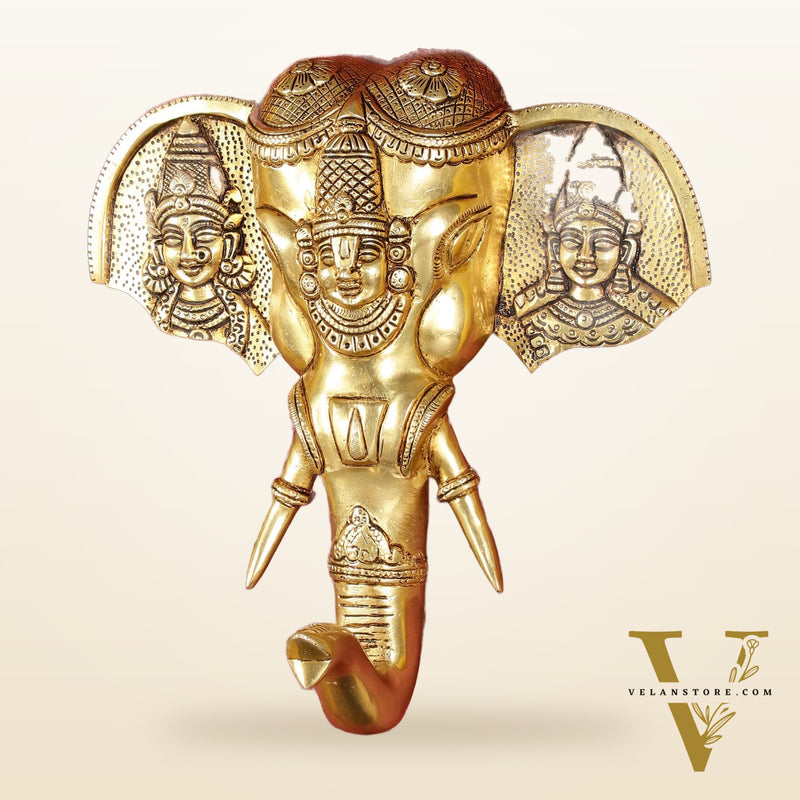 Superfine Brass Tirupati Balaji with Bhudevi and Sridevi Wall Hanging 11"