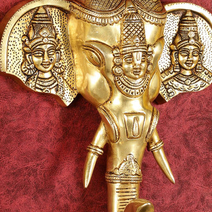 Superfine Brass Tirupati Balaji with Bhudevi and Sridevi Wall Hanging 11"