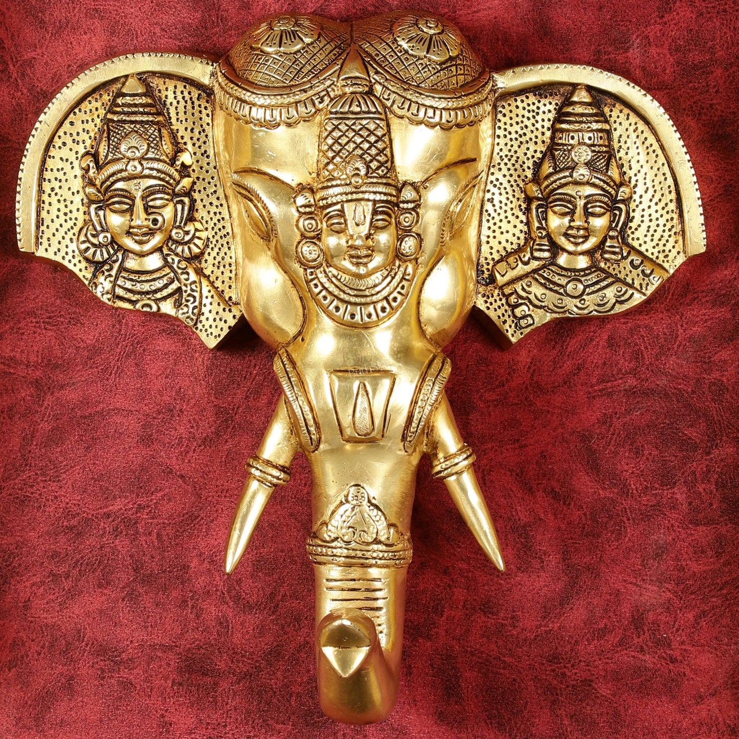 Superfine Brass Tirupati Balaji with Bhudevi and Sridevi Wall Hanging 11"