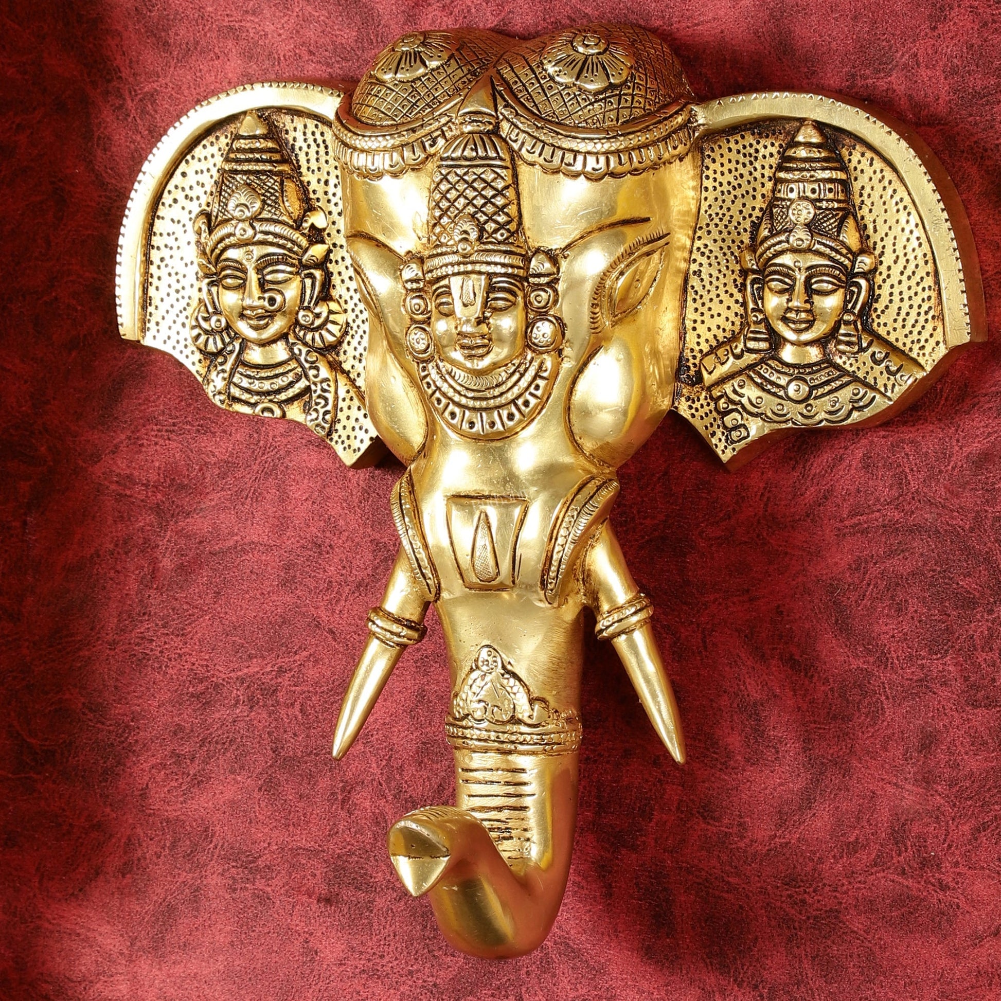 Superfine Brass Tirupati Balaji with Bhudevi and Sridevi Wall Hanging 11"