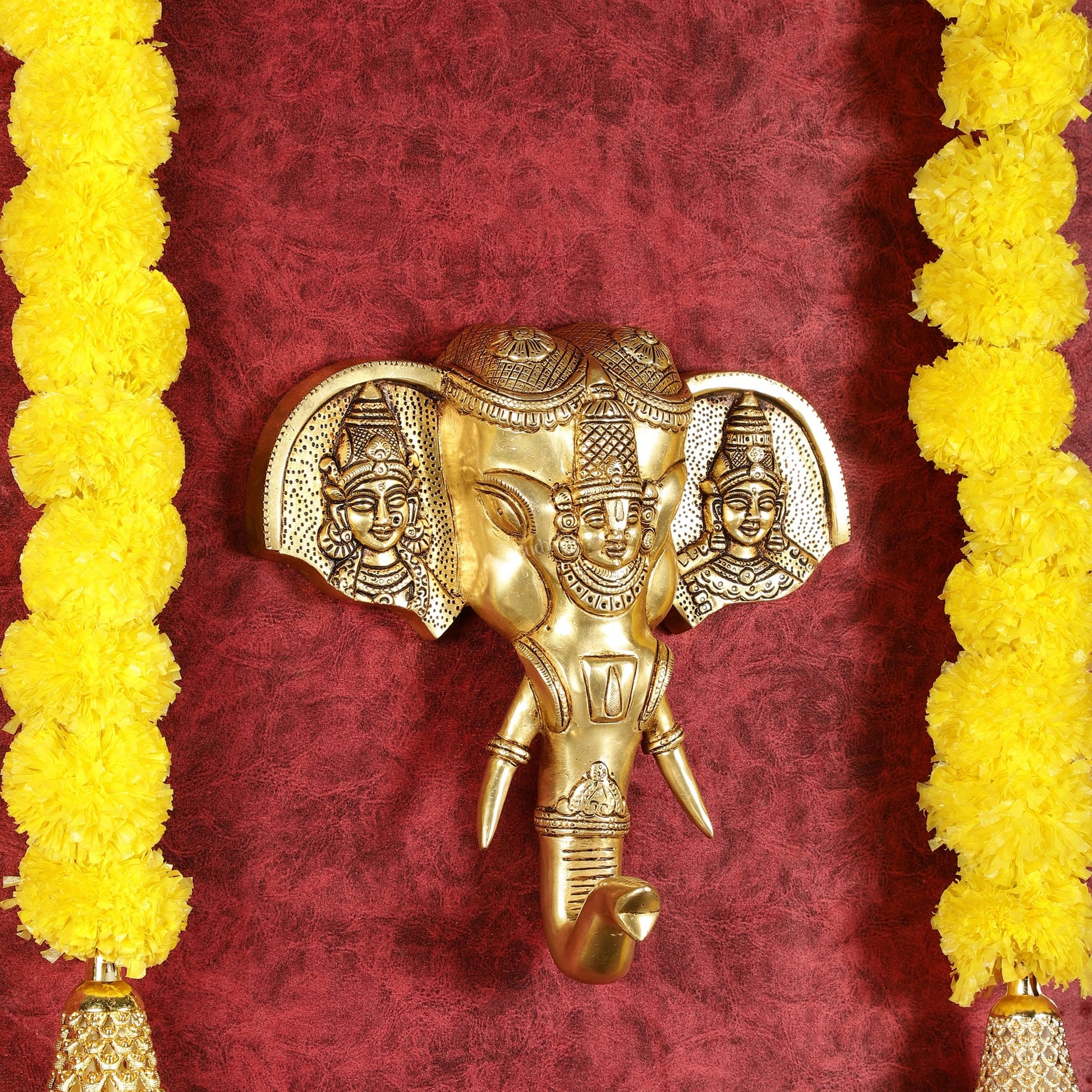 Superfine Brass Tirupati Balaji with Bhudevi and Sridevi Wall Hanging 11"