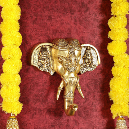 Superfine Brass Tirupati Balaji with Bhudevi and Sridevi Wall Hanging 11"