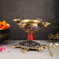 Superfine Brass Tortoise Urli with Diyas 7.5 inch