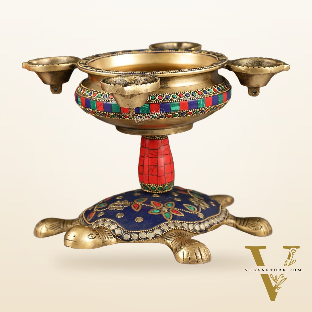 Superfine Brass Tortoise Urli with Diyas 7.5 inch