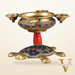 Superfine Brass Tortoise Urli with Diyas 7.5 inch