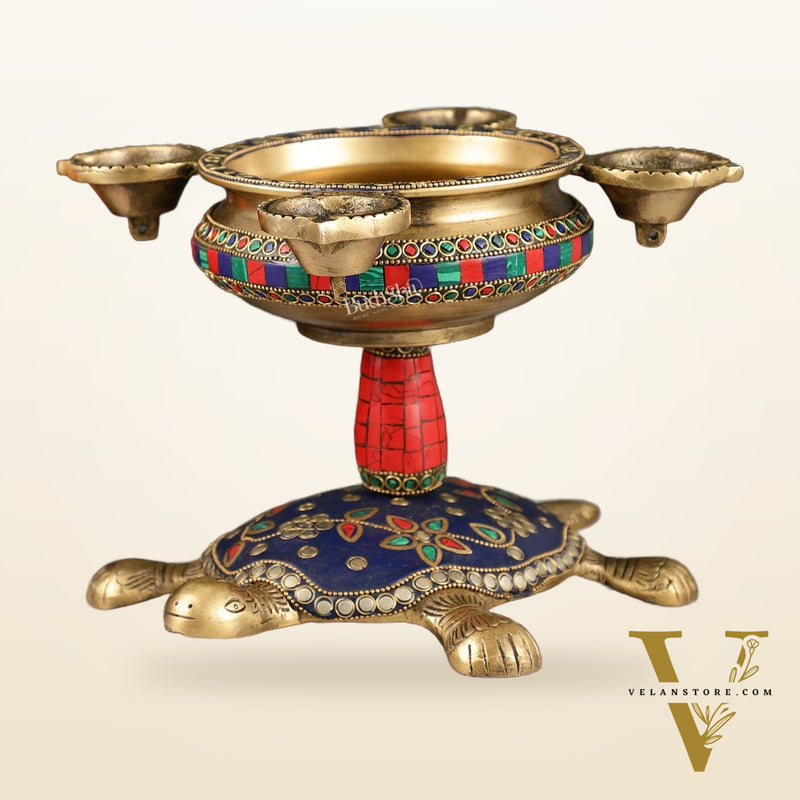 Superfine Brass Tortoise Urli with Diyas 7.5 inch