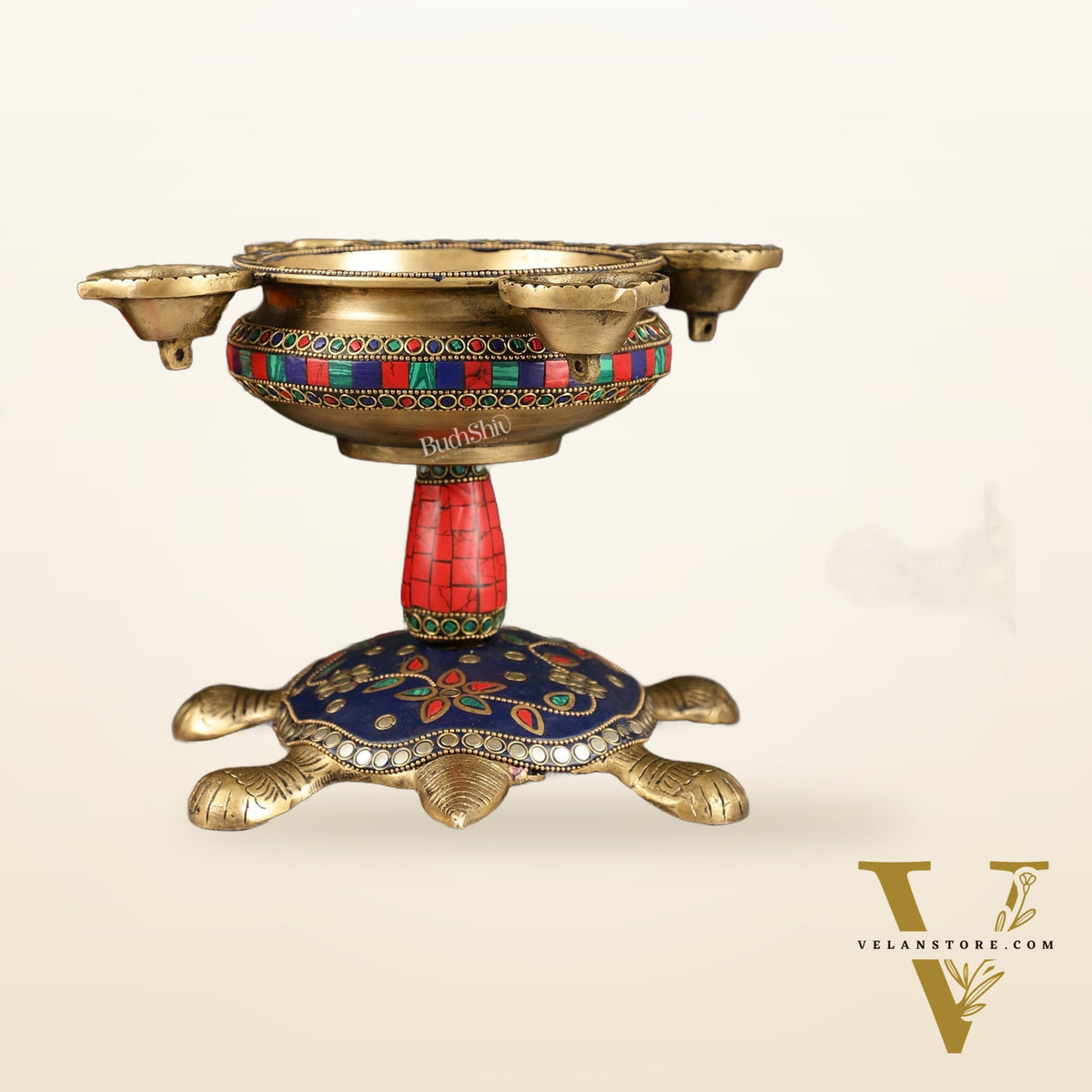 Superfine Brass Tortoise Urli with Diyas 7.5 inch