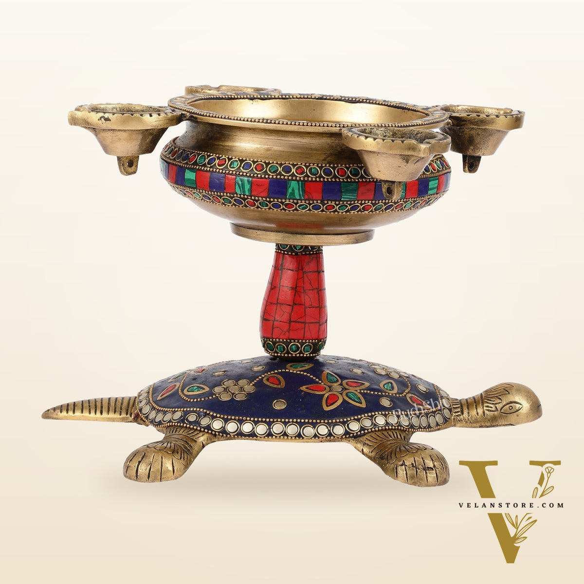 Superfine Brass Tortoise Urli with Diyas 7.5 inch