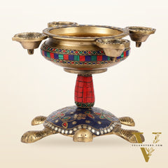 Superfine Brass Tortoise Urli with Diyas 7.5 inch
