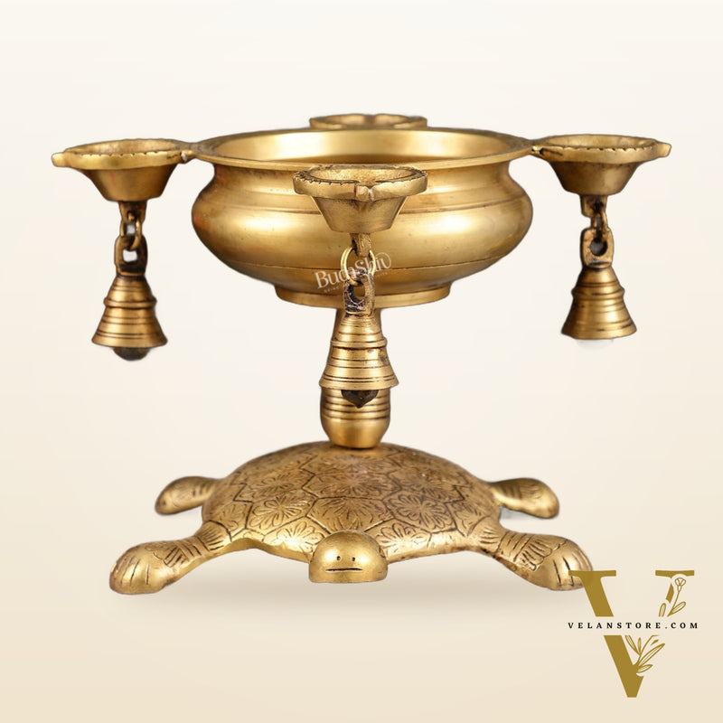 Superfine Brass Tortoise Urli with Diyas 7.5 inch