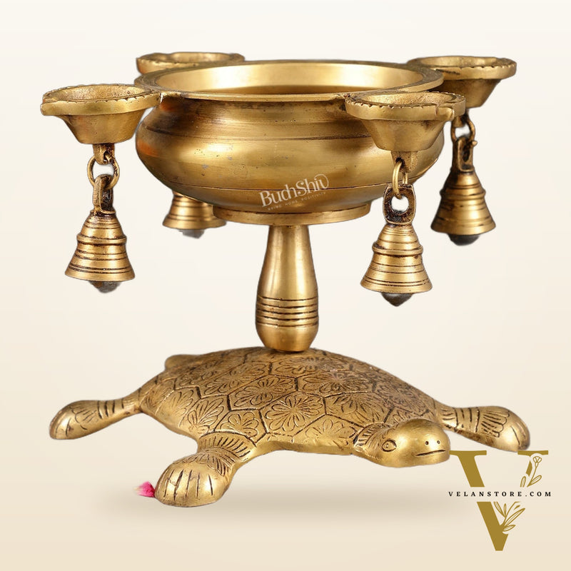 Superfine Brass Tortoise Urli with Diyas 7.5 inch