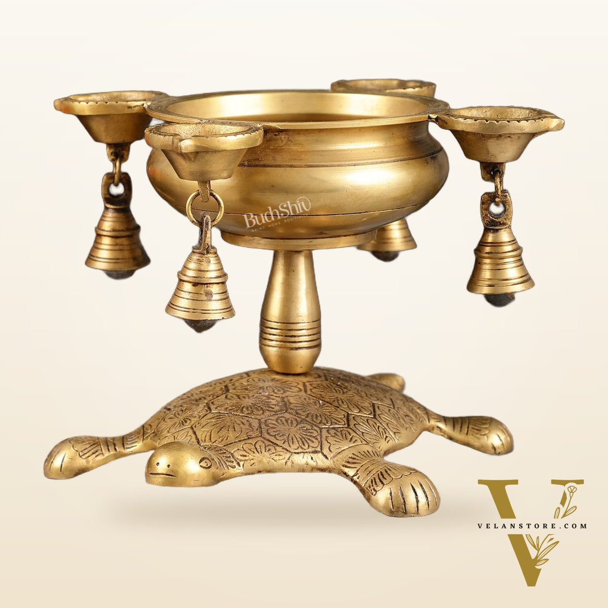 Superfine Brass Tortoise Urli with Diyas 7.5 inch