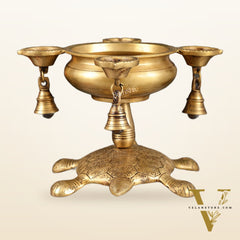 Superfine Brass Tortoise Urli with Diyas 7.5 inch