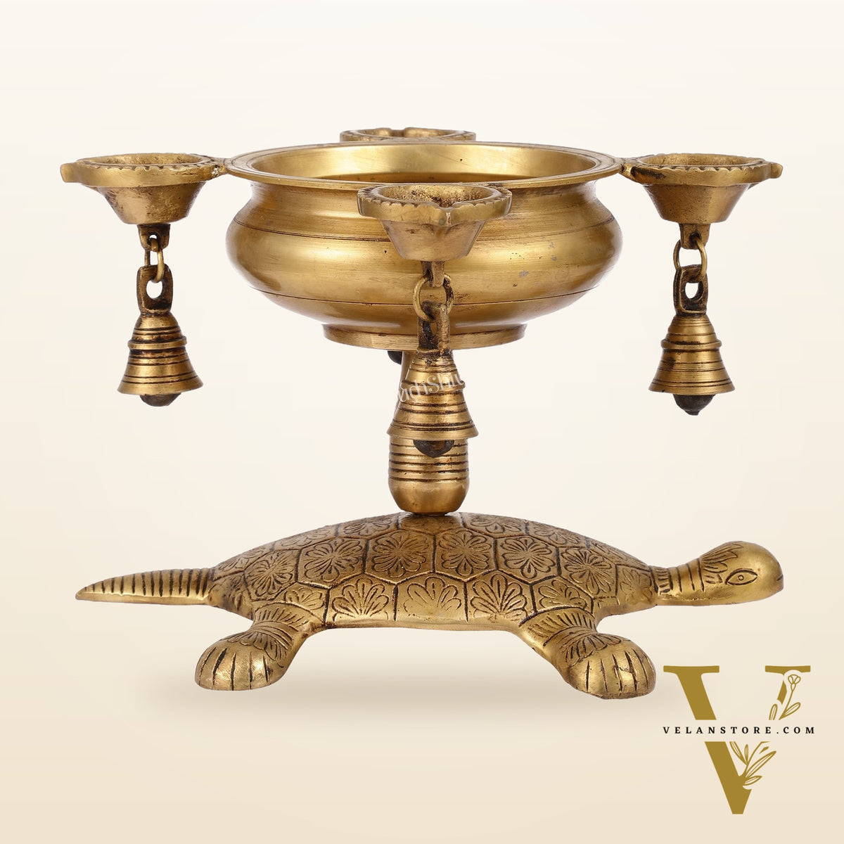 Superfine Brass Tortoise Urli with Diyas 7.5 inch