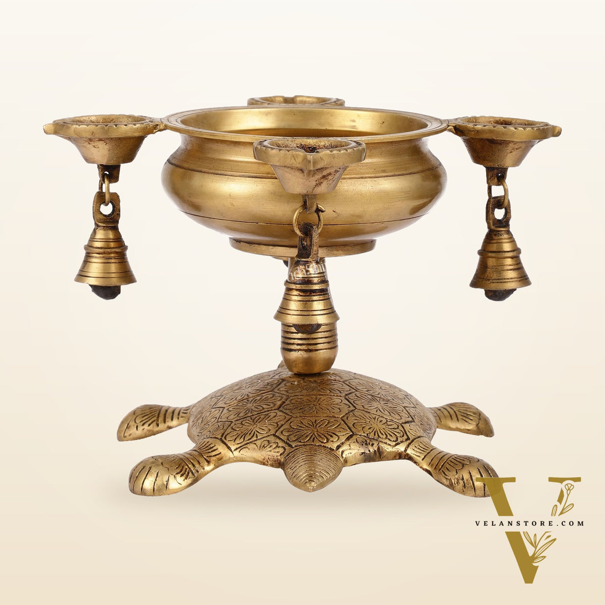 Superfine Brass Tortoise Urli with Diyas 7.5 inch