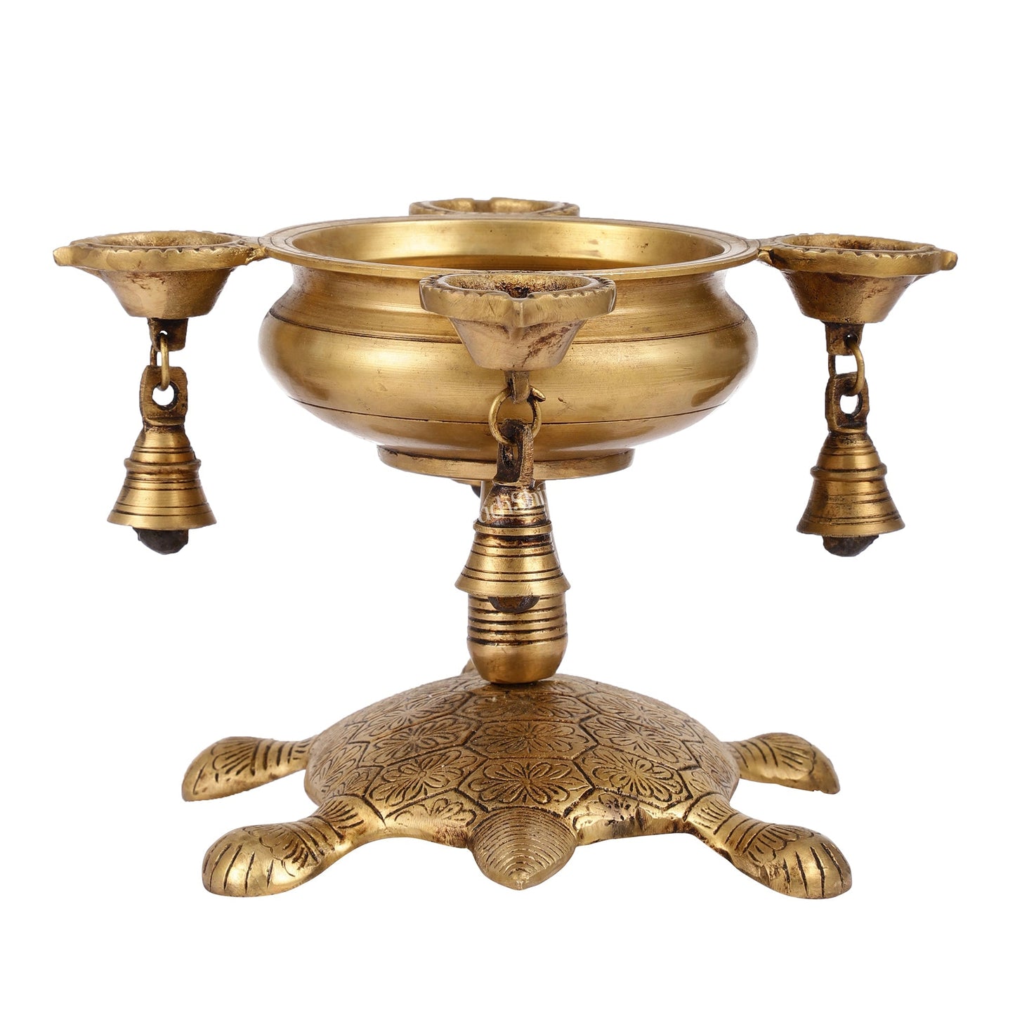 Superfine Brass Tortoise Urli with Diyas 7.5 inch