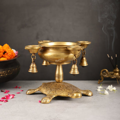 Superfine Brass Tortoise Urli with Diyas 7.5 inch