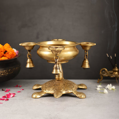 Superfine Brass Tortoise Urli with Diyas 7.5 inch