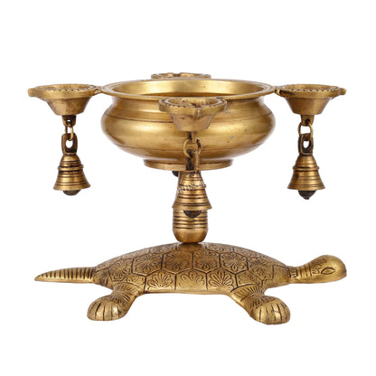 Superfine Brass Tortoise Urli with Diyas 7.5 inch