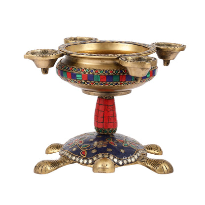 Superfine Brass Tortoise Urli with Diyas 7.5 inch