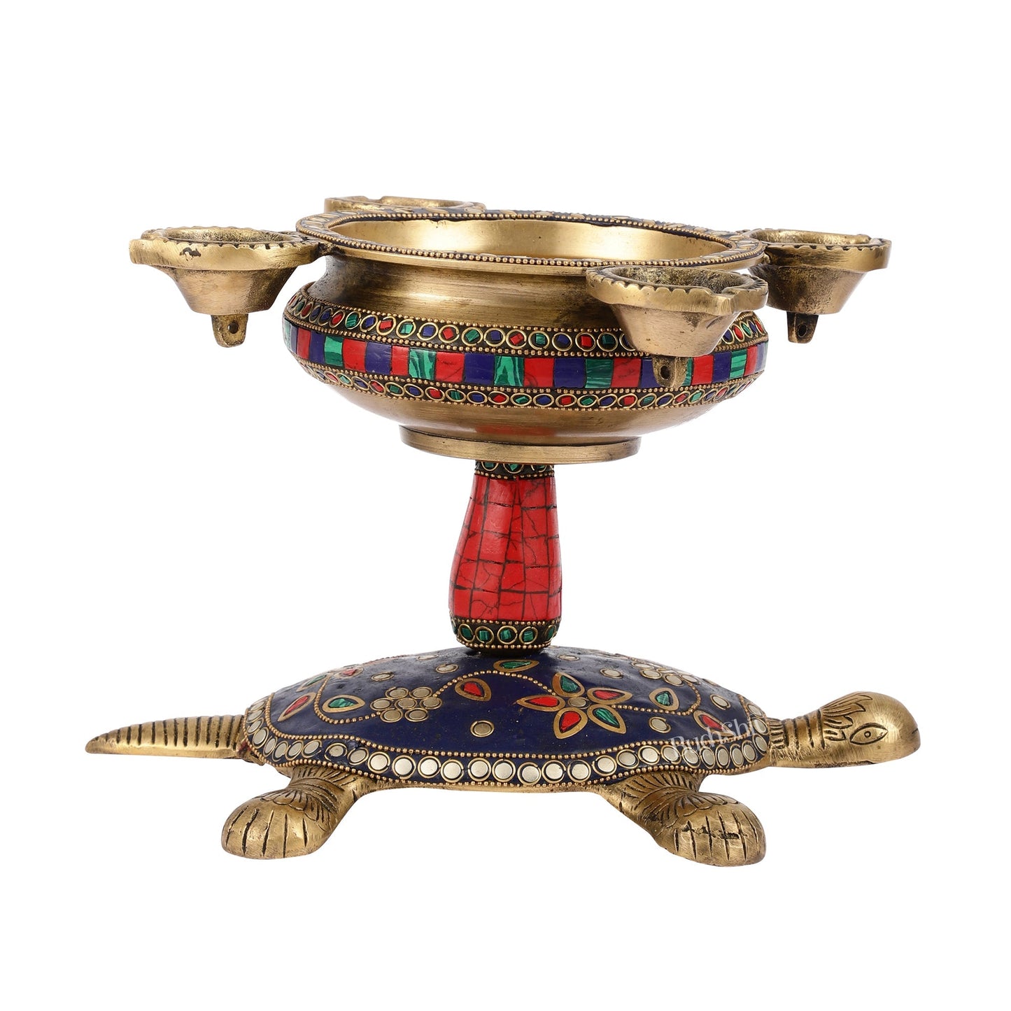 Superfine Brass Tortoise Urli with Diyas 7.5 inch