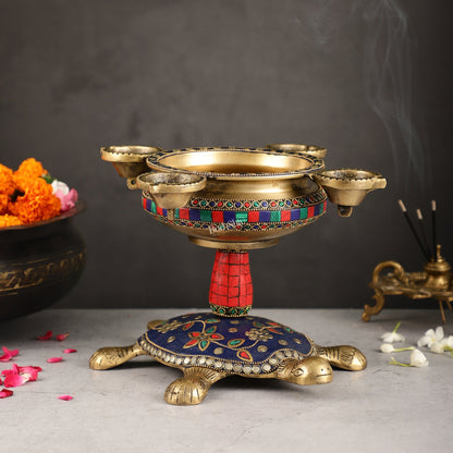 Superfine Brass Tortoise Urli with Diyas 7.5 inch