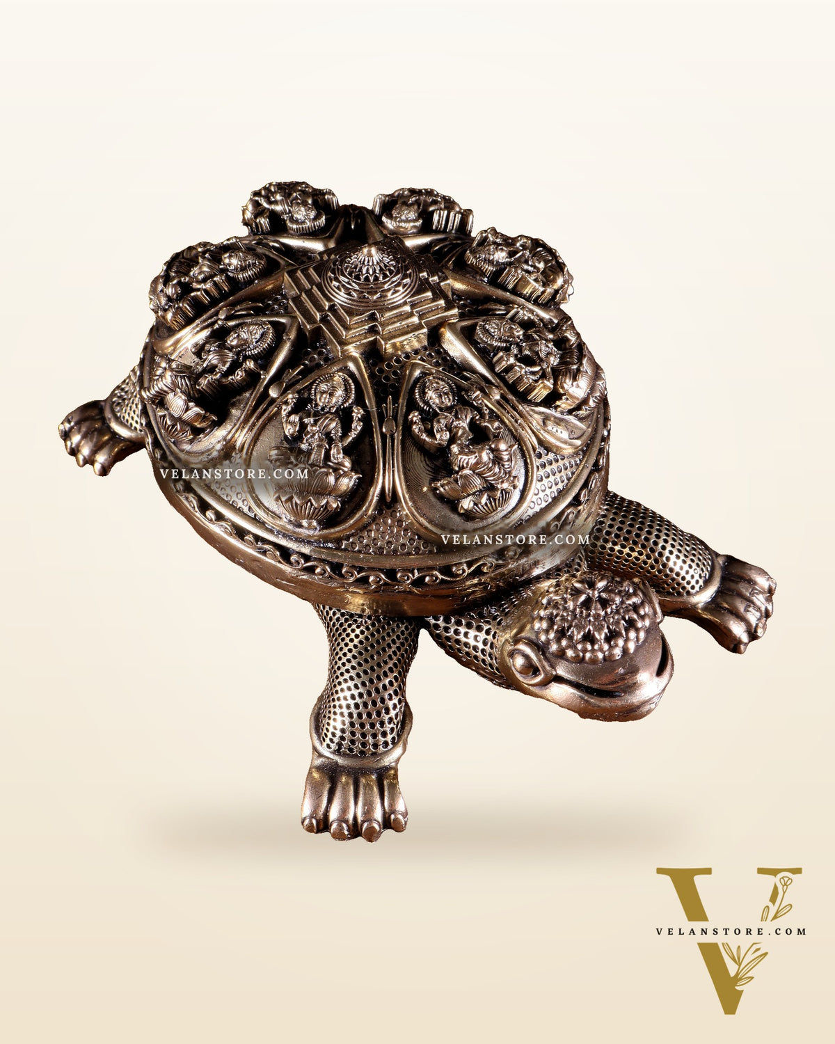 Superfine Brass Tortoise with Ashtalakshmi Shree Yantra – Vastu Approved 6.5 inch
