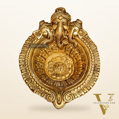 Superfine Brass Trimukh Ganapati Diya with Bowl