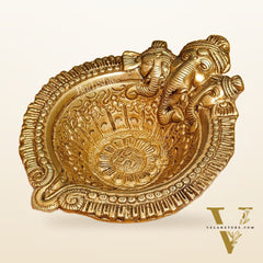 Superfine Brass Trimukh Ganapati Diya with Bowl