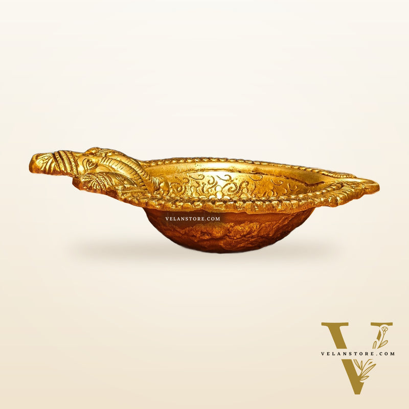 Superfine Brass Trimukh Ganapati Diya with Bowl
