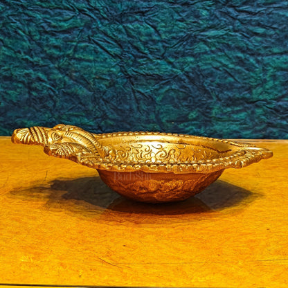 Superfine Brass Trimukh Ganapati Diya with Bowl