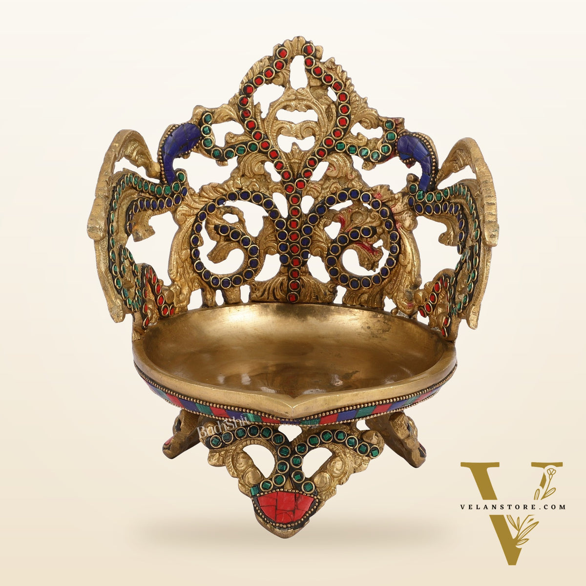 Superfine Brass Urli Lamp with Stonework - 9 Inch