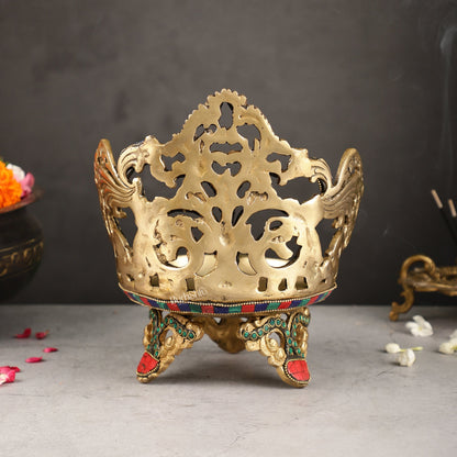 Superfine Brass Urli Lamp with Stonework - 9 Inch