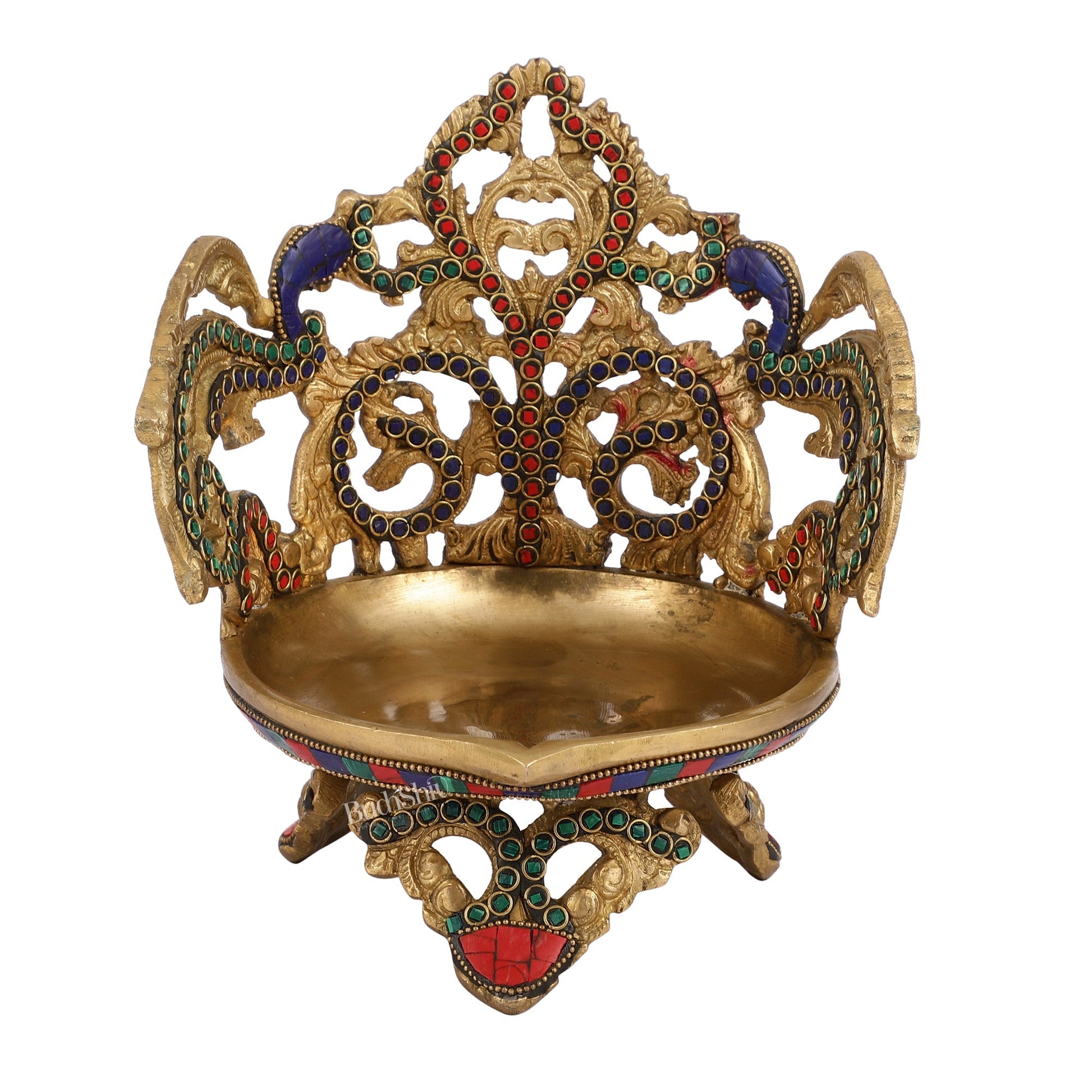 Superfine Brass Urli Lamp with Stonework - 9 Inch