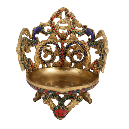 Superfine Brass Urli Lamp with Stonework - 9 Inch