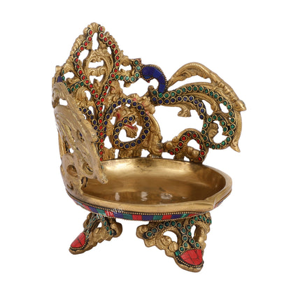 Superfine Brass Urli Lamp with Stonework - 9 Inch