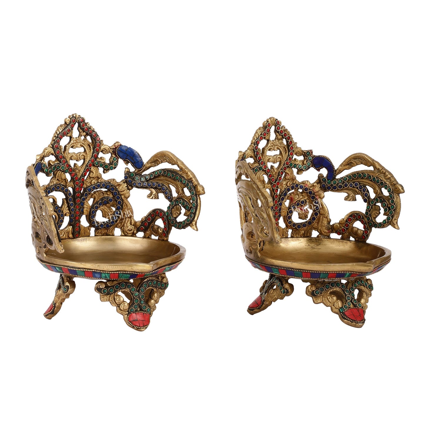 Superfine Brass Urli Lamp with Stonework pair - 9 Inch