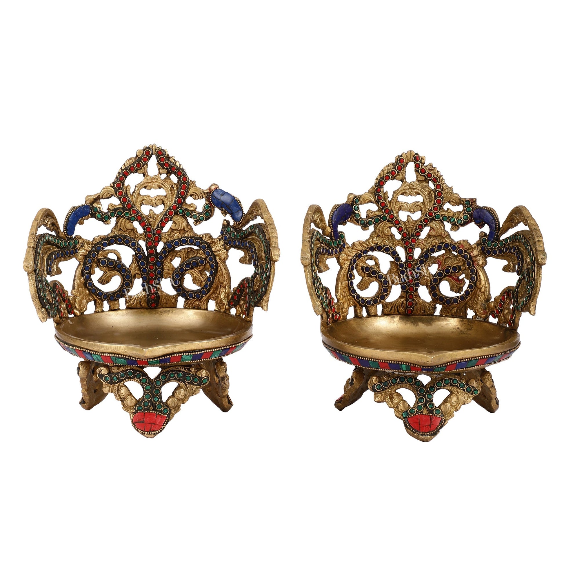 Superfine Brass Urli Lamp with Stonework pair - 9 Inch