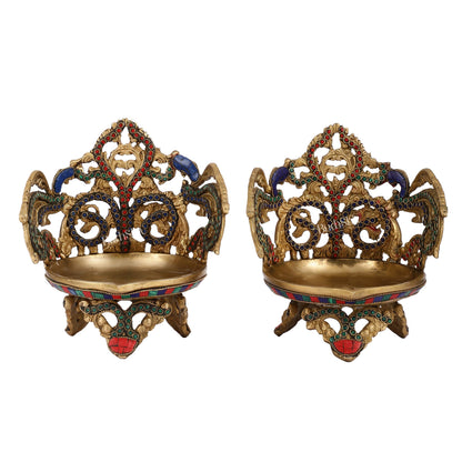 Superfine Brass Urli Lamp with Stonework pair - 9 Inch