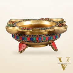 Superfine Brass Urli with Diyas 9.5 inch