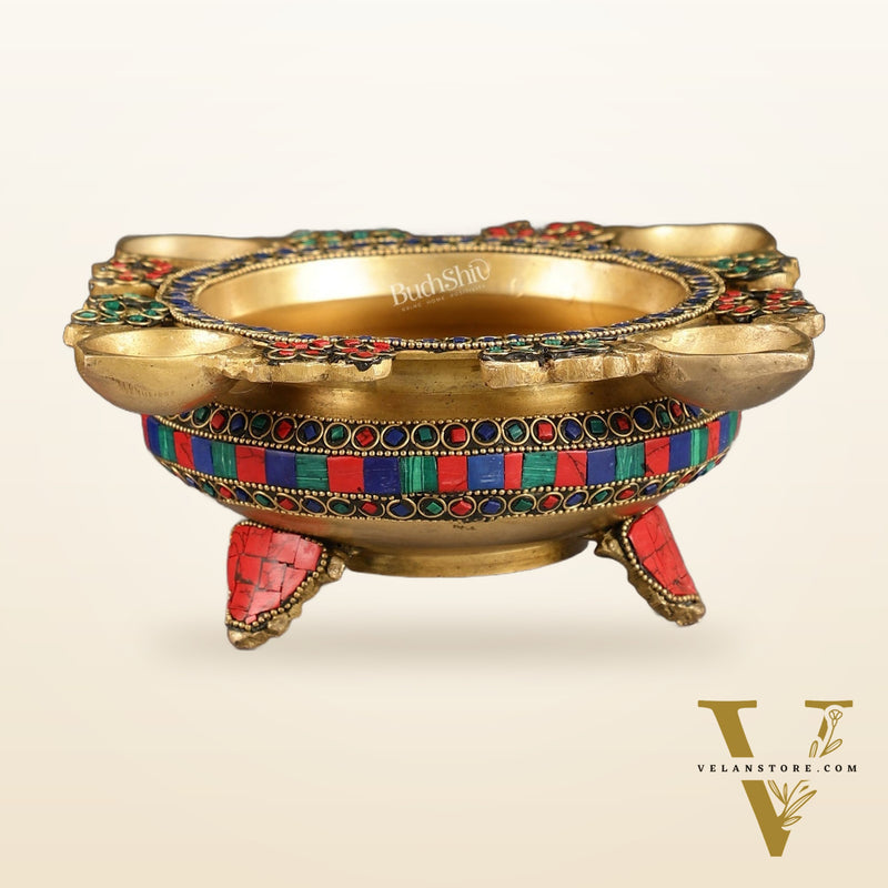 Superfine Brass Urli with Diyas 9.5 inch