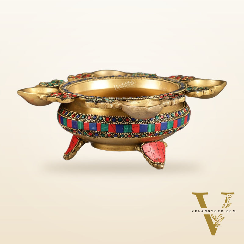 Superfine Brass Urli with Diyas 9.5 inch