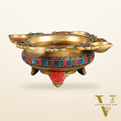 Superfine Brass Urli with Diyas 9.5 inch