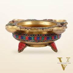 Superfine Brass Urli with Diyas 9.5 inch