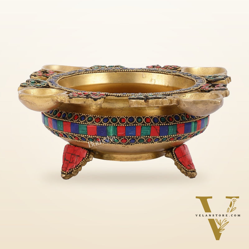 Superfine Brass Urli with Diyas 9.5 inch