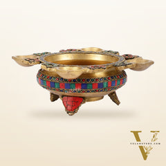 Superfine Brass Urli with Diyas 9.5 inch